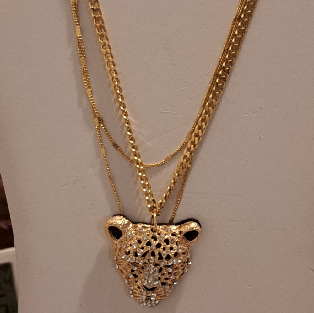 Elegant Goldtone Panther Pendant Necklace